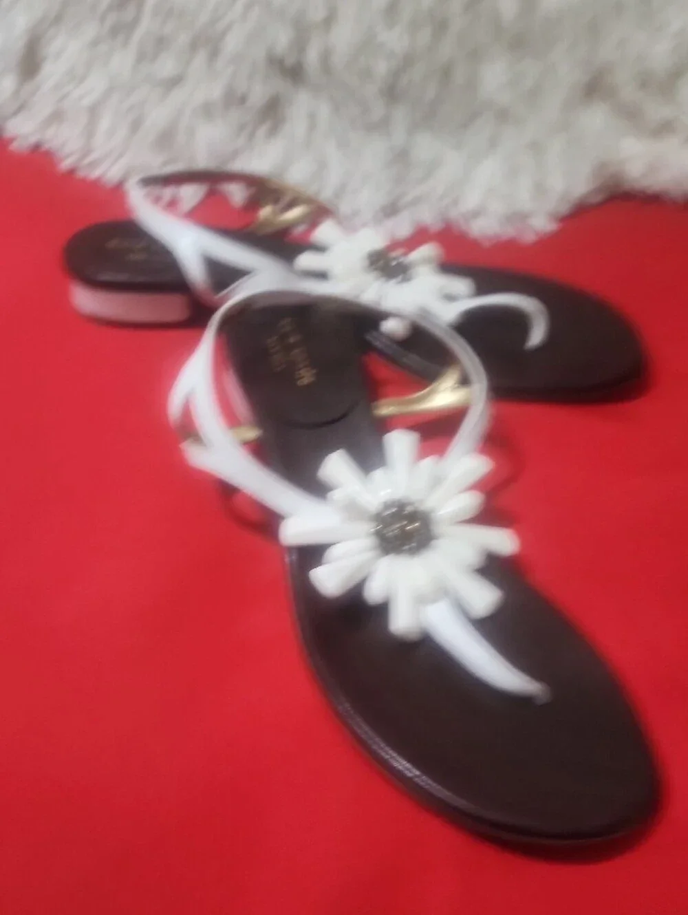 kate spade White Daisy Embellished Thong Sandals